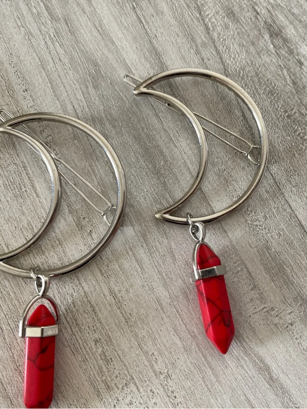 Silver Moon Hair Clip with Red Jasper - Picture 4 of 8